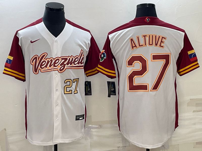 Men 2023 World Cub Venezuela #27 Altuve White Nike MLB Jersey5
